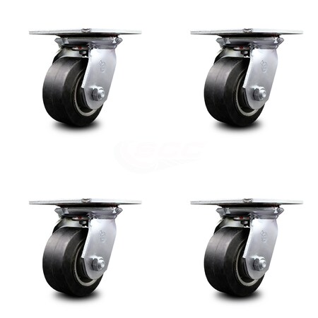 Service Caster 4 Inch Heavy Duty Rubber on Aluminum Caster Set with Ball Bearings SCC, 4PK SCC-35S420-RAB-4